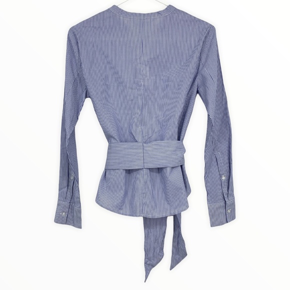 BB Dakota Top Blue Stripe Long Sleeve Tie Waist - Picture 9 of 11